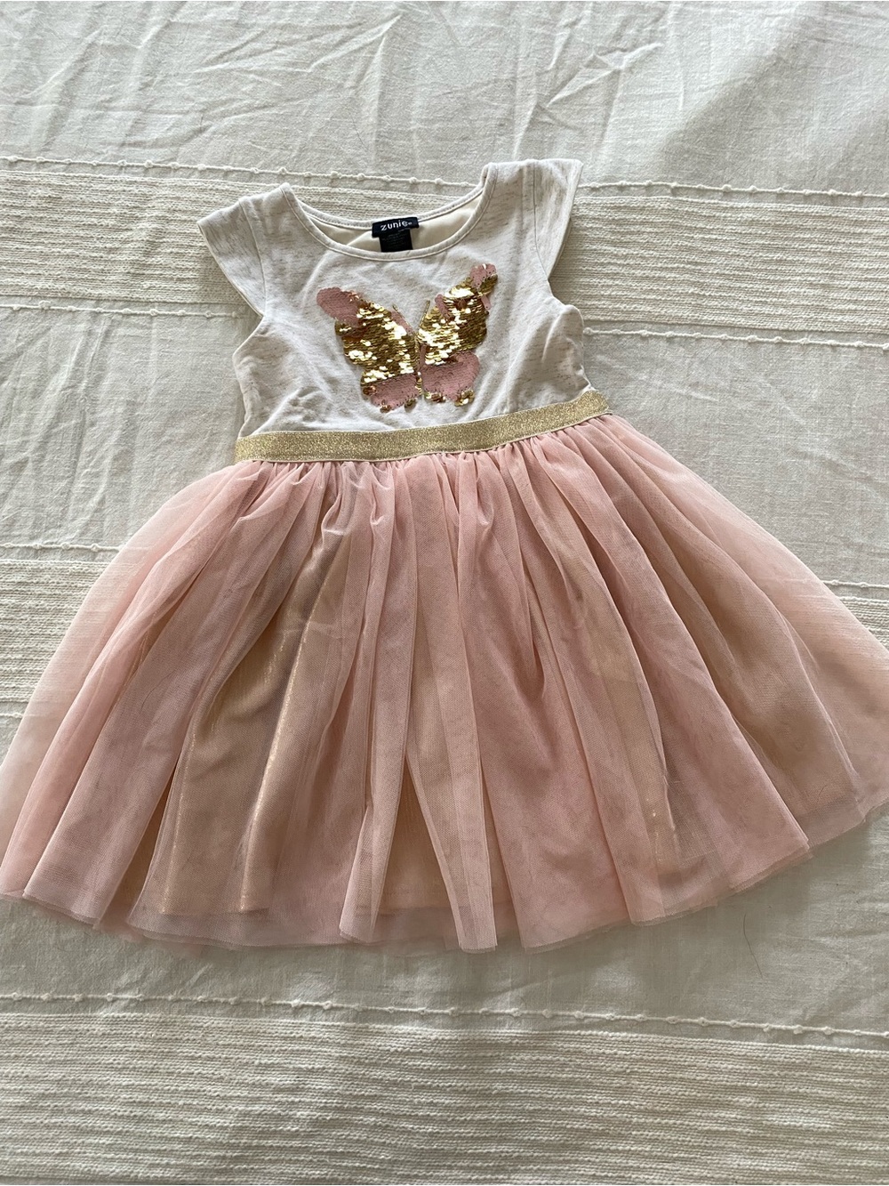 Zunie Pink and White Tulle Butterfly Dance Dress with Gold Accent